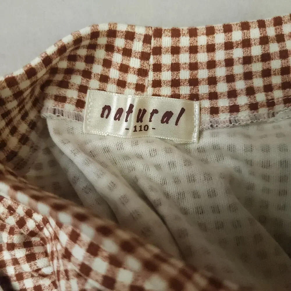 Boys Long Sleeve Brown Gingham Crew Collar 4T No Tag